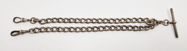 Silver albert chain, with T-bar and two lobster clasps, approximately 38.2g (please note VAT will be