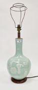 Chinese celadon bottle-shaped vase adapted as a lamp, late 19th/20th century, decorated with vases
