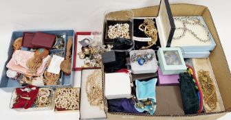 Large quantity of costume jewellery including watches, amethyst bead necklace, simulated pearls,