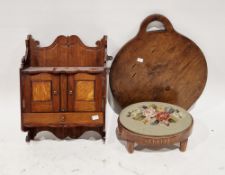 Late 19th/early 20th century hardwood hanging wall cabinet with shaped back rail, two panel doors