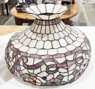 Large Tiffany style glass and lead effect ceiling light shade decorated with flowers on a cream