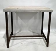 Industrial-style bar table with pine scaffold plank top, on a rusted metal base with straight