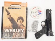 Webley Premier MKII .22 air pistol, in box with associated paper work and targets. Serial No. 275