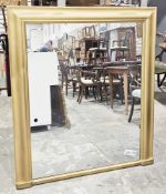 Large late 19th/early 20th century rectangular overmantel mirror having a later gold-painted finish,
