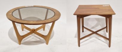 In the Manner of G-Plan 'Astro' style circular teak coffee table with smoky glass inset top, 42cm