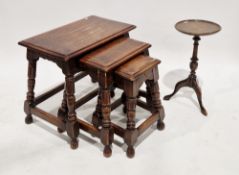 Nest of oak tables in the 17th century manner, the rectangular tops with thumbmoulded edge over