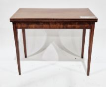 Early 19th century mahogany foldover tea table, the rectangular top with crossbanded and satinwood