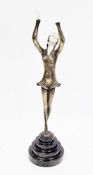 Art deco style bronze figure of a dancing lady with cream resin head and hand (one hand missing), on