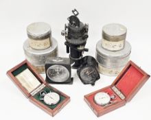 Collection of instruments including two wooden boxed Russian Slava stopwatches, Air Ministry astro-