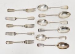 Six Victorian silver tablespoons and five forks, hallmarked London, 1866, makers marks for Charles