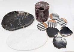 Collection of stone homeware items including a Soho Home Liberty Pavel red marble ice bucket with