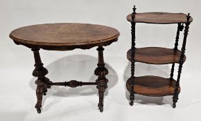 Victorian burr walnut and walnut side table, the quarter veneered oval top on twin carved baluster
