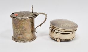 Victorian silver lidded mustard pot, of cylindrical form, lacking glass liner, hallmarked London