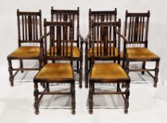 Set of six early 20th century oak dining chairs (including two carvers) in the 17th century