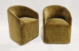 Pair of Alto tub dining chairs designed by Andrew Martin, upholstered in an olive green velvet, on