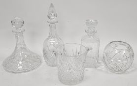 Collection of cut-glass, including: a Galway two-handled bottle cooler; a Doulton spirit decanter