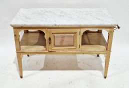 Late 19th century pine washstand with a marble top, comprising a central cupboard flanked either