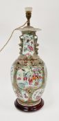 19th century Chinese Canton famille rose enamel vase adapted as a lamp, moulded with lizards and