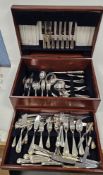 John Osborne (Sheffield) canteen of cutlery, with silver-plated handles with 8 settings in most