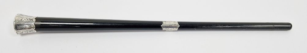 Ebonised conductors baton with silver mounts (unmarked), the terminal engraved 'Presented to Mr A