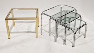 1970's/80's nest of three tables having clear glass tops and tubular chrome frames, largest 44cm