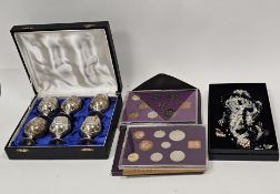 Mixed lot of silver plate and other items including a cased set of six small goblets, various