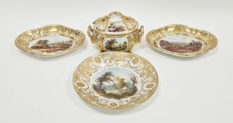 Derby topographical part dinner service, circa 1820, iron red crown crossed batons and D marks, each