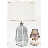 Soho Home Sadie ceramic table lamp with tonal reactive glaze and white stripes, with a natural linen