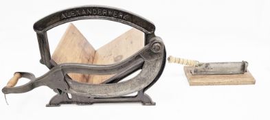 Early 20th century German Alexanderwerk cast iron and wooden baguette cutter/bread slicer, 38cm high