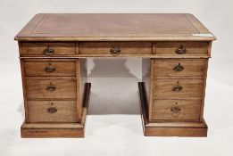 19th century mahogany desk, the rectangular top with leather inset writing surface, rounded