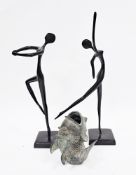 Two Bodrul Khalique bronze figures of ballet dancers, tallest 33cm high and a patinated brass