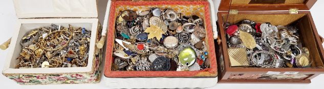 Three jewellery boxes and contents of assorted costume jewellery including pendants, lockets,