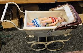 Vintage Silver Cross pram with rose plaques to each side- cream livery and red hood together with