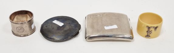 Silver cigarette case of curved rectangular form with engine-turned decoration, 4.5ozt approx, a