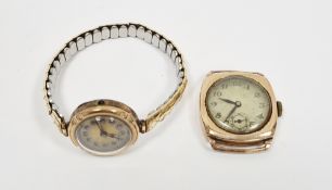 9ct gold cased wristwatch, the circular dial with Arabic numeral hour markers, date subsidiary
