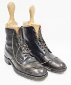 Pair of mid 20th century Delta made by Lotus black leather hobnail boots, total length of boot 29cm,