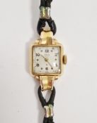 Vintage lady's 18ct gold cased Nisus wristwatch, the square dial with Arabic and dot hour markers,