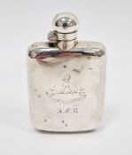 Late Victorian silver hip flask, engraved crest to the front with initials J F R, hallmarked