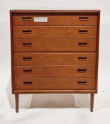 Mid-century teak Danish inspired chest comprising six long drawers with moulded recessed handles, on