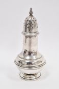 George V silver sugar shaker, Birmingham 1911, S W Smith & Co, of squat baluster form, pierced