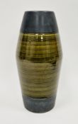 Mid-century Kilrush ceramic ribbed oviform vase decorated with two matt black glazed bands and olive