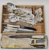Collection of silver plated items including king's pattern flatware including 12 forks, 16 knives, 6