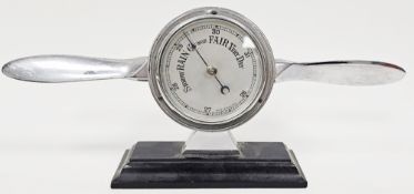 Early 20th century chromed desktop barometer in the form of aeroplane propeller, 33cm long