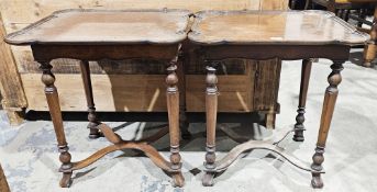 Pair of 19th century walnut side/lamp tables, the shaped lift-off tray tops on octagonal tapering