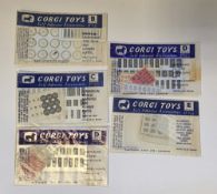 Five Corgi Toys Self Adhesive Accessories to include No. 1461 B pack, No.1462 C pack, 2 X No.1463