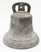 19th century bronze church/estate bell with cannon to crown, stamped 19½, 27cm high (lacking