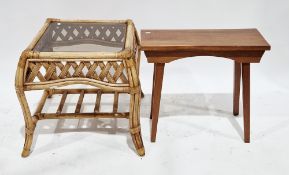 Mid-century teak stool with solid seat and square tapering legs, 57cm high x 64cm wide x 26cm wide