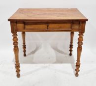 19th century side table, the rectangular top over a single drawer with knob handle, on turned