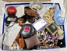 Quantity of costume jewellery including beads, brooches, silver gilt ring, watches, etc