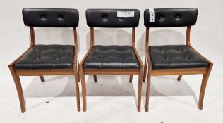 Set of three Peter Hayward for Vanson teak dining chairs with black buttoned leather-effect backrail